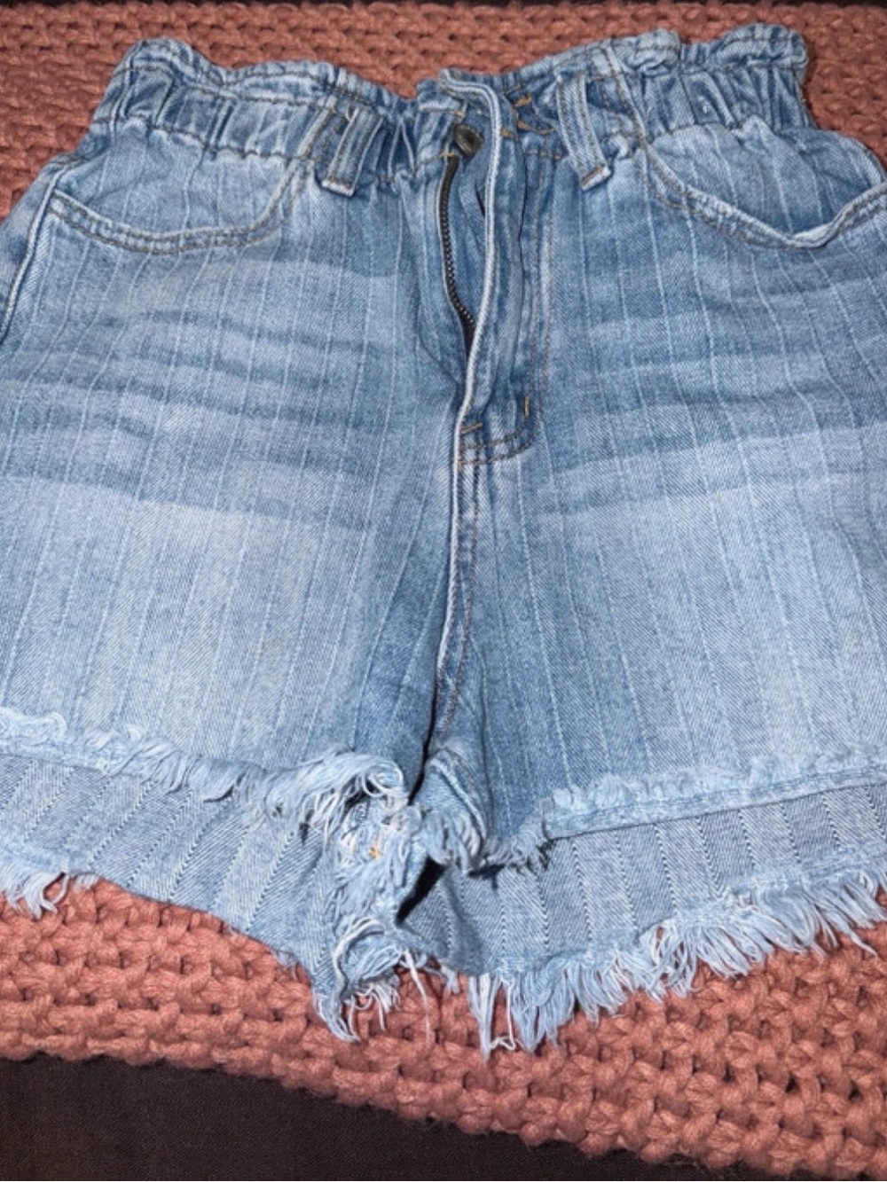 KanCan Light Blue Distressed Paperbag Waist Denim Shorts